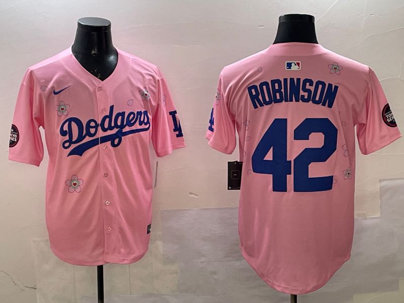 Men Los Angeles Dodgers #42 Robinson Pink Sakura Edition 2025 Nike MLB Jersey style 1